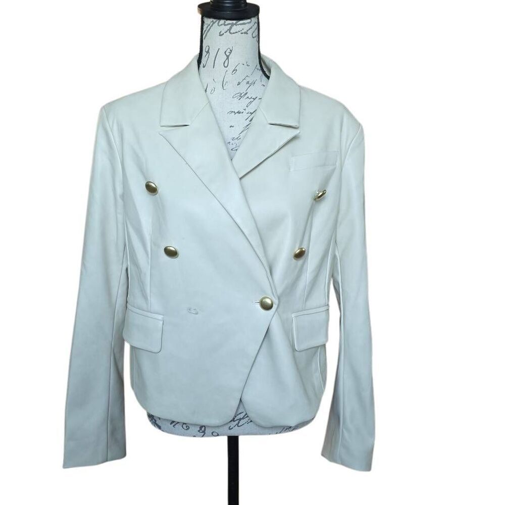 7 For All Mankind Women's Size Large Cream Faux Leather Butter Soft Blazer
